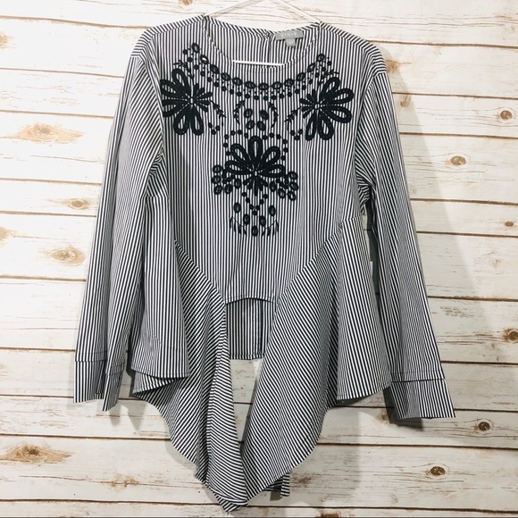 Kenar black striped tie front longsleeve Blouse L - Picture 1 of 8